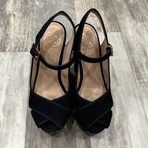 Tory Burch Ollie black/suede leather wedges